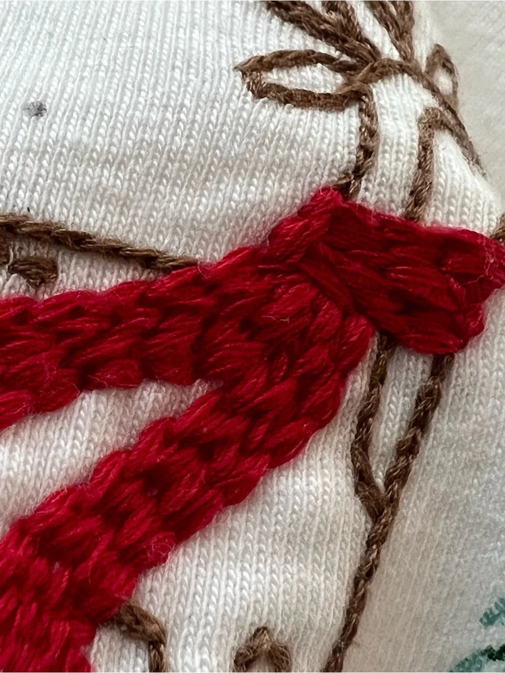 Carter's | White Long-Sleeve Bodysuit Embroidered Reindeer with Red Scarf Sz 6M